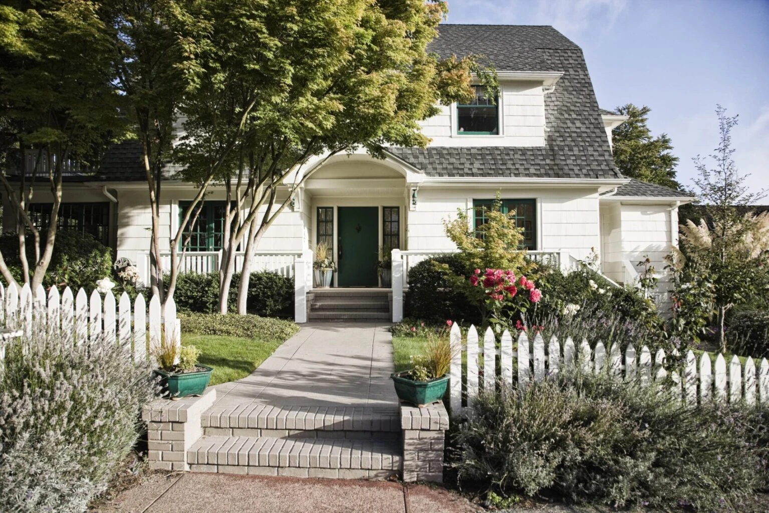 exterior-paint-job-white-home white exterior home and front entrance